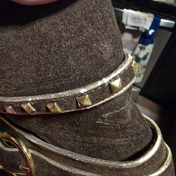 Size 8.5 De Blossom Collection Brown Gold Buckle Ankle Booties High Heels Shoes - Picture 10 of 16